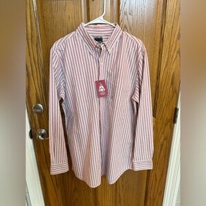 Chaps Red and White Striped Men's Button Down Shirt